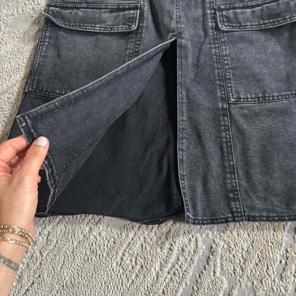 Sincerely Jules denim midi skirt jean Utility cargo pockets Washed Black slit 29 - Picture 3 of 7